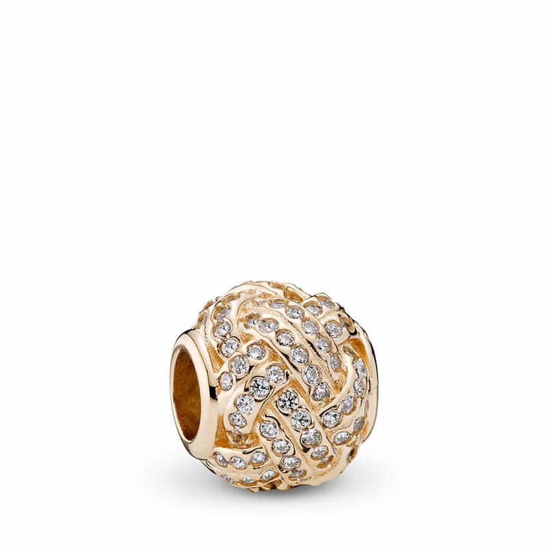 Pandora Sparkling Love Knot Charm Ireland - Yellow Gold 14 K/Cubic Zirconia - 685093HJZ